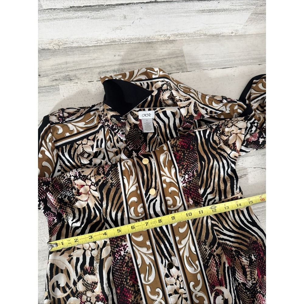 Cache Womens Size 6 Button Down long Sleeve Dress Collar Animal Print - Picture 8 of 10